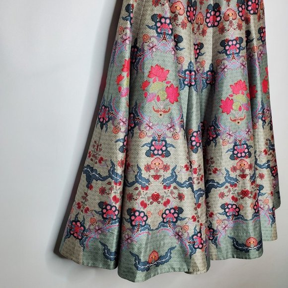 Siddhartha Bansal Anthropologie Womens Saanvi Floral Skirt Size 6 Gray Full Midi - Picture 3 of 12